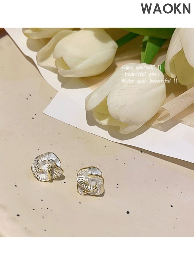 WAOKN 1pcs Earrings for Ladies, Women and men's Earrings , Camellia Flower Studs , Elegant Lightweight Earrings , Perfect Gift for Women & Girls , Fashionable and minimalist , versatile and trendy , unisex , white . - Image 2